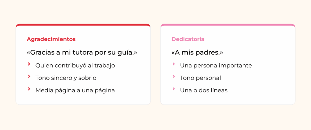 Diferencia entre agradecimientos y dedicatoria en un TFG: quién, tono y extensión